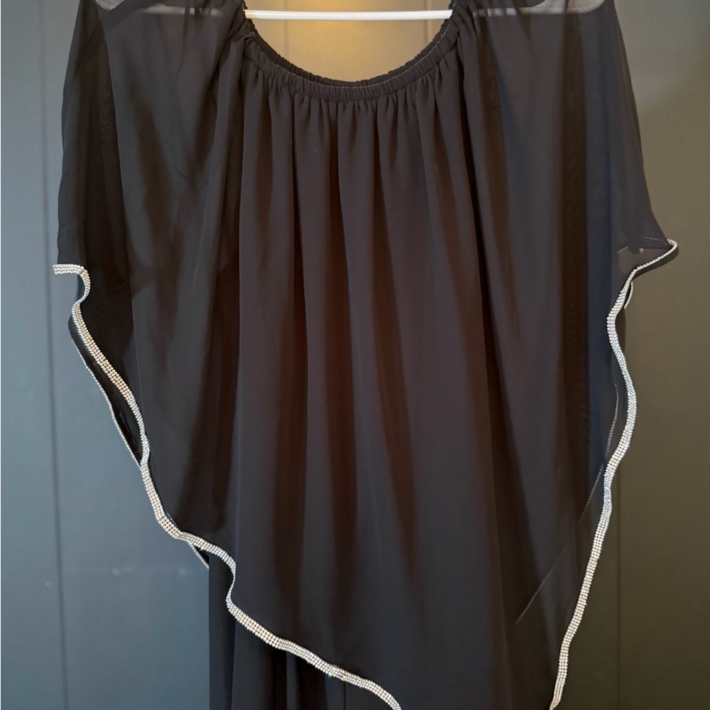 Black Sheer Poncho with Silver Trim Romper
